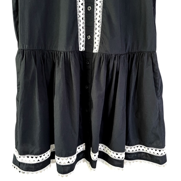 Kate Spade Broome Street Cotton Drop Waist Dress Lace Inset Black - Picture 5 of 11